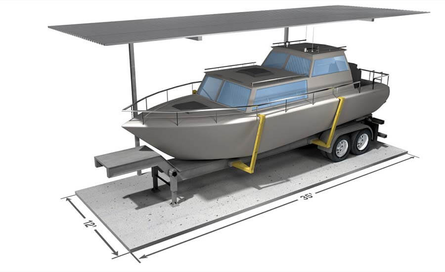 A boat in covered storage